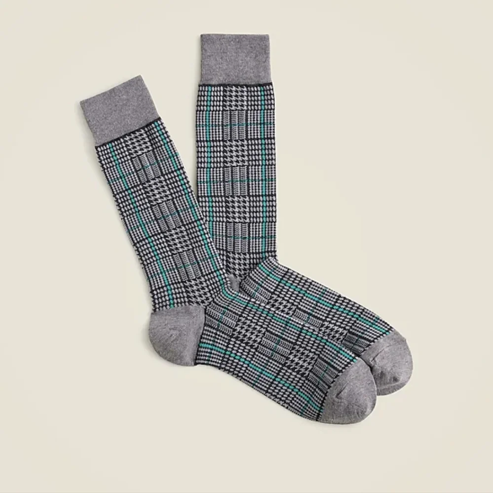 J.Crew Men's Critter Dress Socks in Dean Grey Blue Plaid O/S fits most BNWT SO